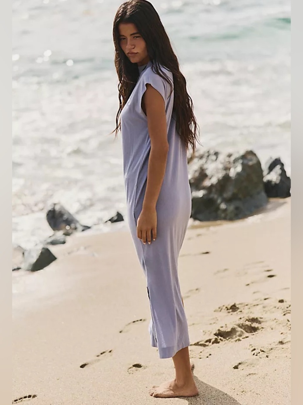 Free People Beach 100% cotton Maxi Tee Dress twist shoulder S
